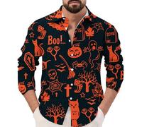 Camicie di Halloween da uomo divertenti zucche camicia Jack O' Lanterna costumi manica lunga button down t-shirt party outfit, Orange Halloween Camicie per Uomo, XL