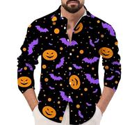 Camicie di Halloween da uomo divertenti zucche camicia Jack O' Lanterna costumi manica lunga button down t-shirt party outfit, Camicie Viola Halloween per Uomo, S