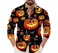 Camicie di Halloween da uomo divertenti zucche camicia Jack O' Lanterna costumi manica lunga button down t-shirt party outfit, Giallo Halloween Camicie per Uomo, 4XL