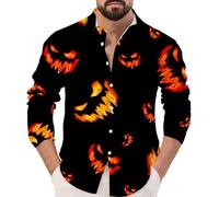 Camicie di Halloween da uomo divertenti zucche camicia Jack O' Lanterna costumi manica lunga button down t-shirt party outfit, Camicie nere di Halloween per gli uomini, 3XL