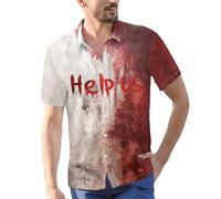 Camicie di Halloween da uomo I'm Ok Bloody Print Costumi Funky Horror Blood Shirt Top Manica Corta Button Down T-shirt, Red4 Halloween Camicie per Uomo, 3XL