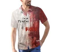 Camicie di Halloween da uomo I'm Ok Bloody Print Costumi Funky Horror Blood Shirt Top Manica Corta Button Down T-shirt, Red5 Halloween Camicie per Uomo, 3XL