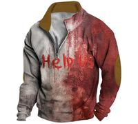Camicie di Halloween da uomo I'm Okay It's Mot My Blood Felpa 1/4 Zip Camicia Manica Lunga Collo Stand Pullover Top, Rosso 3, XXL