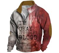 Camicie di Halloween da uomo I'm Okay It's Mot My Blood Felpa 1/4 Zip Camicia Manica Lunga Collo Stand Pullover Top, Rosso 1, M