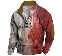 Camicie di Halloween da uomo I'm Okay It's Mot My Blood Felpa 1/4 Zip Camicia Manica Lunga Collo Stand Pullover Top, Rosso 5, XL