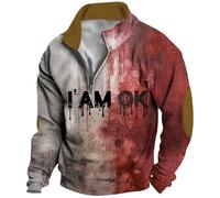 Camicie di Halloween da uomo I'm Okay It's Mot My Blood Felpa 1/4 Zip Camicia Manica Lunga Collo Stand Pullover Top, Rosso 4, M