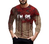 Camicie di Halloween da uomo I'm Okay It's Not My Bloody Felpa Autunno Manica Lunga Pullover Top Casual Girocollo Camicia, Rosso 2, XL