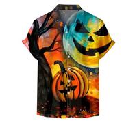 Camicie di Halloween da uomo Jack-O-Lantern Candy T-Shirt Demone Spooky Theme Costumi Manica Corta Button Down Camicia Top, Orange Halloween Camicie per Uomo, S