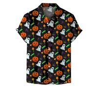 Camicie di Halloween da uomo Jack-O-Lantern Candy T-Shirt Demone Spooky Theme Costumi Manica Corta Button Down Camicia Top, Camicie nere di Halloween per gli uomini, S