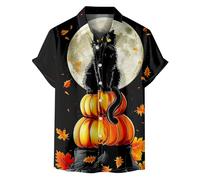 Camicie di Halloween da uomo Jack-O-Lantern Candy T-Shirt Demone Spooky Theme Costumi Manica Corta Button Down Camicia Top, Grigio Halloween Camicie per Uomo, S