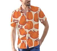 Camicie di Halloween da uomo Jack O' Lantern Costumi zucche Viso Stampa Camicia Top Manica Corta Button Down T-Shirts, Orange Halloween Camicie per Uomo, S
