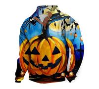 Camicie di Halloween da uomo Jack-O-Lantern Felpe Cat Pumpkin Shirt Autunno Manica Lunga Collo Stand Pullover Top, blu cielo, M