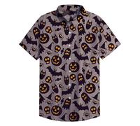 Camicie di Halloween da uomo Jack O Lanterna Camicia Pumpkins Face Print T-Shirt Horror Manica Corta Costumi Button Up Top, Orange Halloween Camicie per Uomo, 3XL