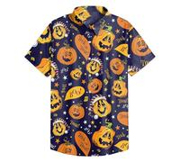 Camicie di Halloween da uomo Jack O Lanterna Camicia Pumpkins Face Print T-Shirt Horror Manica Corta Costumi Button Up Top, Camicie nere di Halloween per gli uomini, 3XL