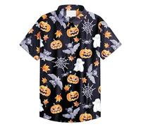 Camicie di Halloween da uomo Jack O Lanterna Camicia Pumpkins Face T-Shirt Horror Manica Corta Costumi Button Down Top, Grigio Halloween Camicie per Uomo, M