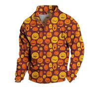 Camicie di Halloween da uomo zucca felpa Jack-O-Lantern Pullover Top manica lunga Button Down Stand Collar Camicia, Viola 4, M