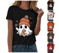 Camicie di Halloween Donne Divertente Fantasma Tee Shirt Plus Size Costumi di Halloween Top Manica Corta Girocollo Camicetta Pullover Spooky Festival Abbigliamento Abiti, bianco, XXL