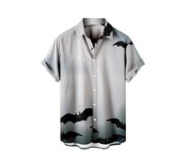 Camicie di Halloween per gli uomini a maniche corte button down camicia horror gradiente costumi di colore spaventoso top hawaiano magliette, Grigio Halloween Camicie per Uomo, L