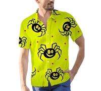 Camicie di Halloween per gli uomini a maniche corte button down magliette a tema spettrale costumi casual blocchi di colore pipistrelli camicia top, Camicie verdi di Halloween per gli uomini, 5XL
