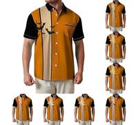 Camicie di Halloween per gli uomini a maniche corte button down t-shirt con tasca costumi spettrali blocchi di colore pipistrelli camicia top, Camicie Beige Halloween per Uomo, L
