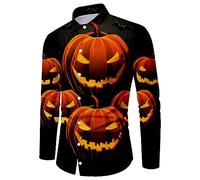 Camicie di Halloween per gli uomini a maniche lunghe Button Down Camicia horror spettrale Tema T-shirt Night Pattern Stampa Costumi Top, Camicie nere di Halloween per gli uomini, XXL