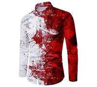 Camicie di Halloween per gli uomini a maniche lunghe Button Down Camicia horror spettrale Tema T-shirt Night Pattern Stampa Costumi Top, Z01-red Halloween Camicie per Uomo, 3XL
