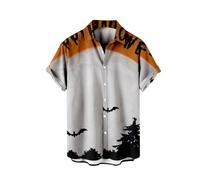 Camicie di Halloween per gli uomini Bats Print Shirt Costumi Casual Manica Corta Button Down T-shirt hawaiane 2025 Horror Top, Grigio Halloween Camicie per Uomo, XL
