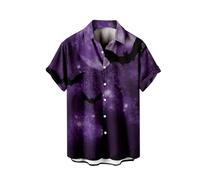 Camicie di Halloween per gli uomini Bats Print Shirt Costumi Casual Manica Corta Button Down T-shirt hawaiane 2025 Horror Top, Purple1 Halloween Camicie per Uomo, 3XL