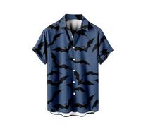 Camicie di Halloween per gli uomini Bats Print Shirt Horror Costumi Spaventoso Manica Corta Button Down Top Divertente T-shirt Grafica, Camicie Blu Halloween per Uomo, 5XL