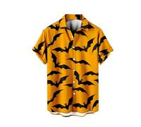 Camicie di Halloween per gli uomini Bats Print Shirt Horror Costumi Spaventoso Manica Corta Button Down Top Divertente T-shirt Grafica, Orange Halloween Camicie per Uomo, 4XL