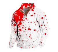 Camicie di Halloween per gli uomini Bloody Splatter Felpa Manica Lunga Quarto Button Down Pullover Top Autunno Girocollo Camicia, Bianco 4, M