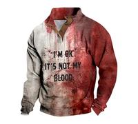 Camicie di Halloween per gli uomini Bloody Splatter Lettera Felpa Button Down Pullover Top Manica Lunga Stand Collar Camicia, Rosso e grigio4, M