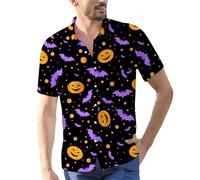 Camicie di Halloween per gli uomini Camicia con stampa di pipistrelli verdi T-shirt a maniche corte button down 2025 Costumi Abbigliamento T-shirt grafiche, Camicie Viola Halloween per Uomo, XL