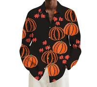 Camicie di Halloween per gli uomini Camicia con stampa di zucche brutte 2025 Costumi spaventosi a maniche lunghe T-shirt hawaiane Top con bottoni, Orange Halloween Camicie per Uomo, 3XL