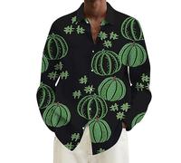 Camicie di Halloween per gli uomini Camicia con stampa di zucche brutte 2025 Costumi spaventosi a maniche lunghe T-shirt hawaiane Top con bottoni, Camicie verdi di Halloween per gli uomini, XXL