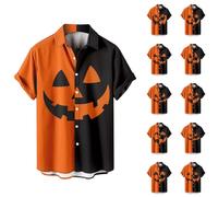 Camicie di Halloween per gli uomini Camicia con stampa teschio zucca 2025 manica corta button down costumi top casual horror magliette, Orange1 Halloween Camicie per Uomo, 3XL