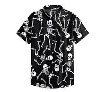 Camicie di Halloween per gli uomini Carino Dancing Skull Skeleton Print Shirt Manica Corta Button Down T-Shirt Horror Costume Top, Camicie bianche di Halloween per gli uomini, L