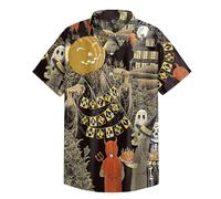 Camicie di Halloween per gli uomini Carino Dancing Skull Skeleton Print Shirt Manica Corta Button Down T-Shirt Horror Costume Top, Grigio Halloween Camicie per Uomo, L