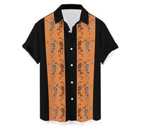 Camicie di Halloween per gli uomini Carino Jack O' Lanterna Fantasma Gatti Camicia con Tasca Manica Corta Pumpkin Face T-Shirt Costumi, Giallo Halloween Camicie per Uomo, XL