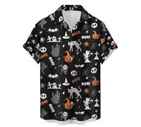 Camicie di Halloween per gli uomini Carino Jack O' Lanterna Fantasma Gatti Camicia con Tasca Manica Corta Pumpkin Face T-Shirt Costumi, Camicie nere di Halloween per gli uomini, 3XL