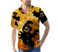 Camicie di Halloween per gli uomini Costumi stampati di notte spaventosa 2025 Funky Horror Shirt Top Manica Corta Button Down T-shirt, Oro Halloween Camicie per Uomo, 3XL