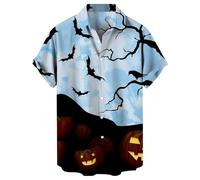 Camicie di Halloween per gli uomini Dark Night Pattern Camicia Jack O' Lanterna Costumi Tshirt Spaventoso Manica Corta Button Down Top, Camicie Blu Halloween per Uomo, M