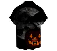 Camicie di Halloween per gli uomini Dark Night Pattern Camicia Jack O' Lanterna Costumi Tshirt Spaventoso Manica Corta Button Down Top, Camicie nere di Halloween per gli uomini, S