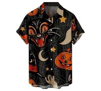 Camicie di Halloween per gli uomini Dark Night Pattern Print Shirt Jack O' Lantern Costumi T-Shirts Manica Corta Button up Top, Grigio Halloween Camicie per Uomo, S