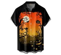 Camicie di Halloween per gli uomini Dark Night Pattern Print Shirt Jack O' Lantern Costumi T-Shirts Manica Corta Button up Top, Camicie nere di Halloween per gli uomini, XL