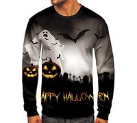 Camicie di Halloween per gli uomini fantasma s luna zucca felpa lettera stampa camicia autunno manica lunga girocollo pullover top, Nero, M