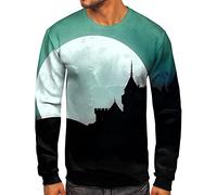 Camicie di Halloween per gli uomini fantasma s luna zucca felpa lettera stampa camicia autunno manica lunga girocollo pullover top, Verde, L