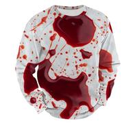 Camicie di Halloween per gli uomini Felpa insanguinata Autunno Manica Lunga Girocollo Pullover Top Casual Girocollo Camicia Camicette, Rosso 4, M