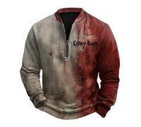 Camicie di Halloween per gli uomini Felpe insanguinate Stampa Lettera Camicia Quarto Zip Scollo a V Manica Lunga Pullover Top Maglioni, Rosso 9, 5XL