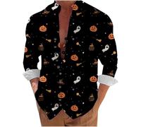 Camicie di Halloween per gli uomini Fun Pumpkins Print Shirt Jack O Lantern Costumi Manica Lunga Button Down Hawaiian T-Shirts, Black3 Halloween Camicie per Uomo, 5XL